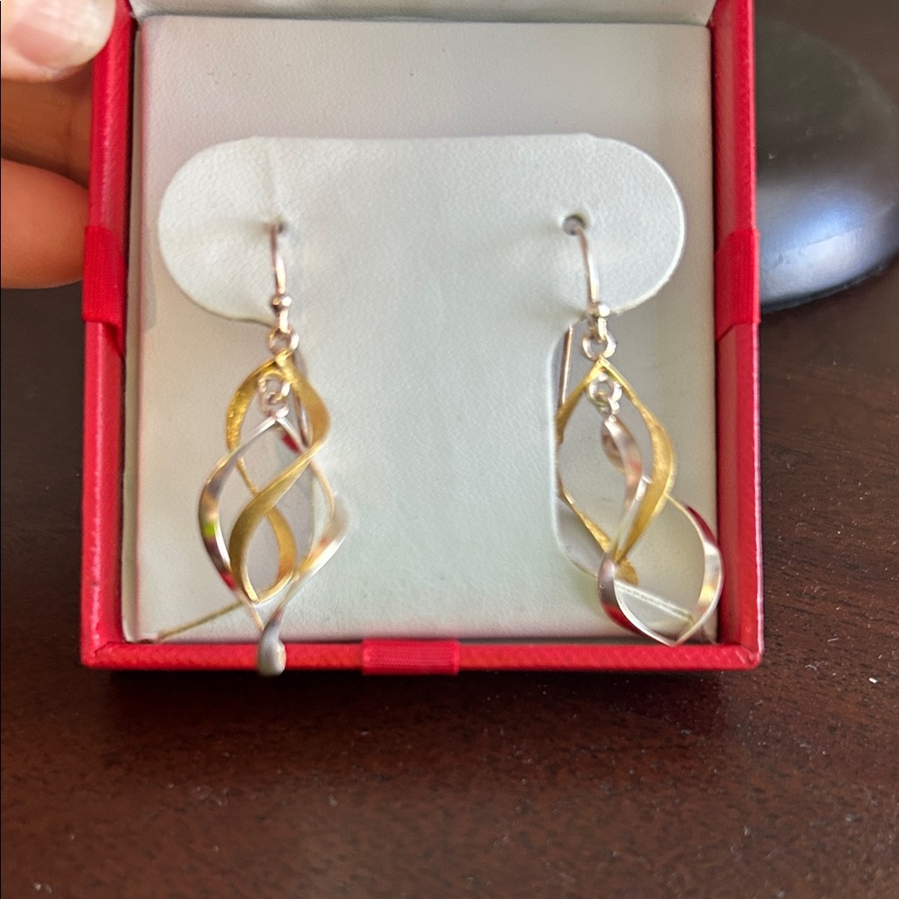Two-Tone Gold & Silver Twist Drop Earrings - Women's Jewelry
